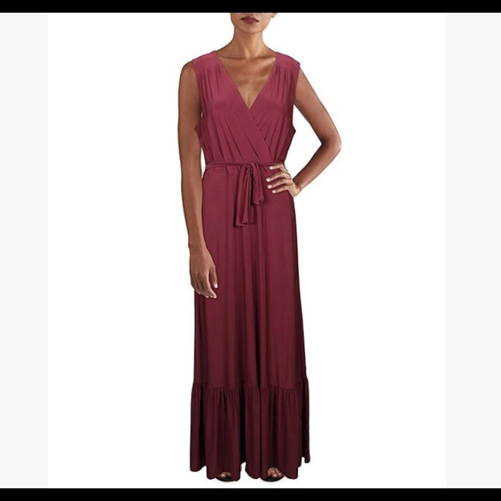 NWT INC by Macy’s Wine Maxi Surplice V-Neck Self Tie Gown